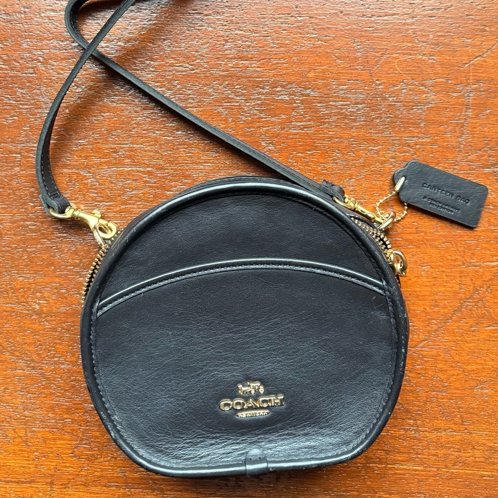 Coach Black Round Leather Crossbody Bag with Gold Hardware - Picture 5 of 5